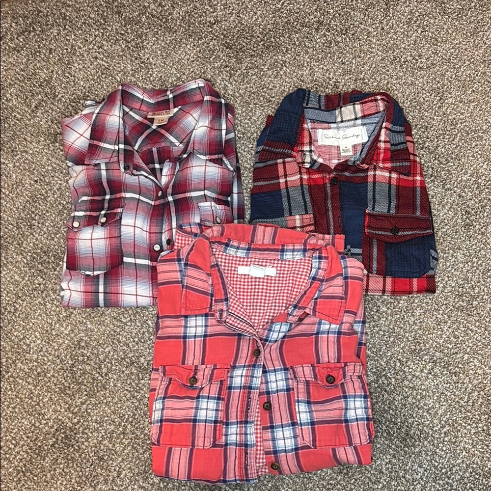 Lot of 3 Red Plaid Button-Up Shirts